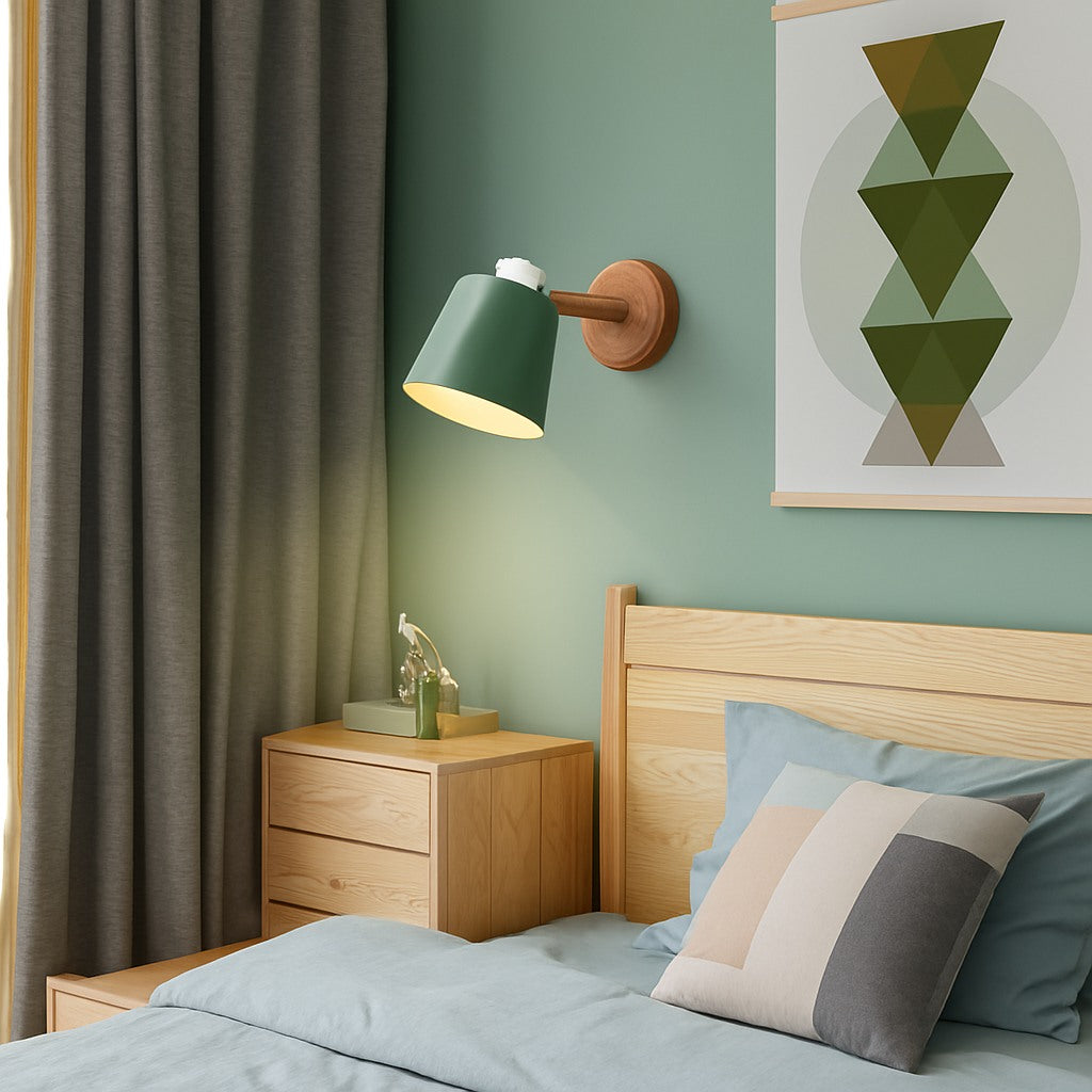 Applique murale abat-jour orientable métal et bois, photo 3