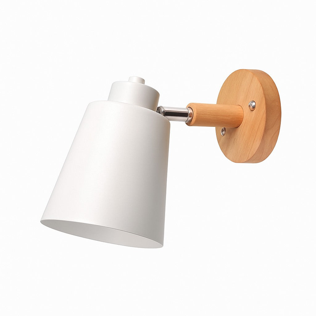 Applique murale abat-jour orientable métal et bois en blanc