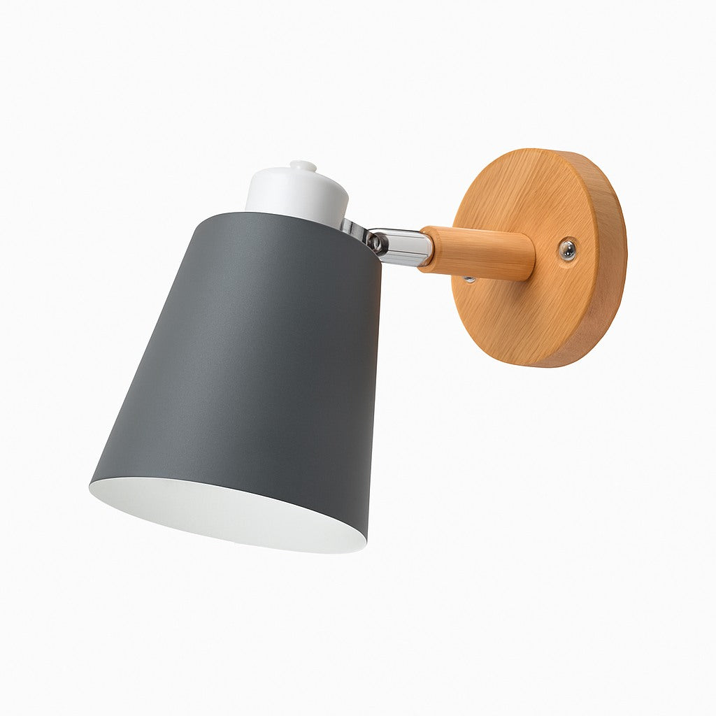 Applique murale abat-jour orientable métal et bois en gris