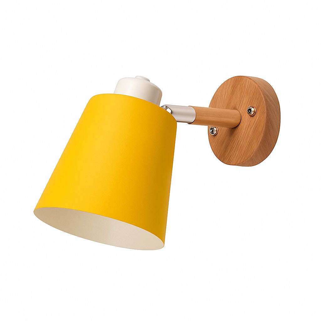Applique murale abat-jour orientable métal et bois en jaune