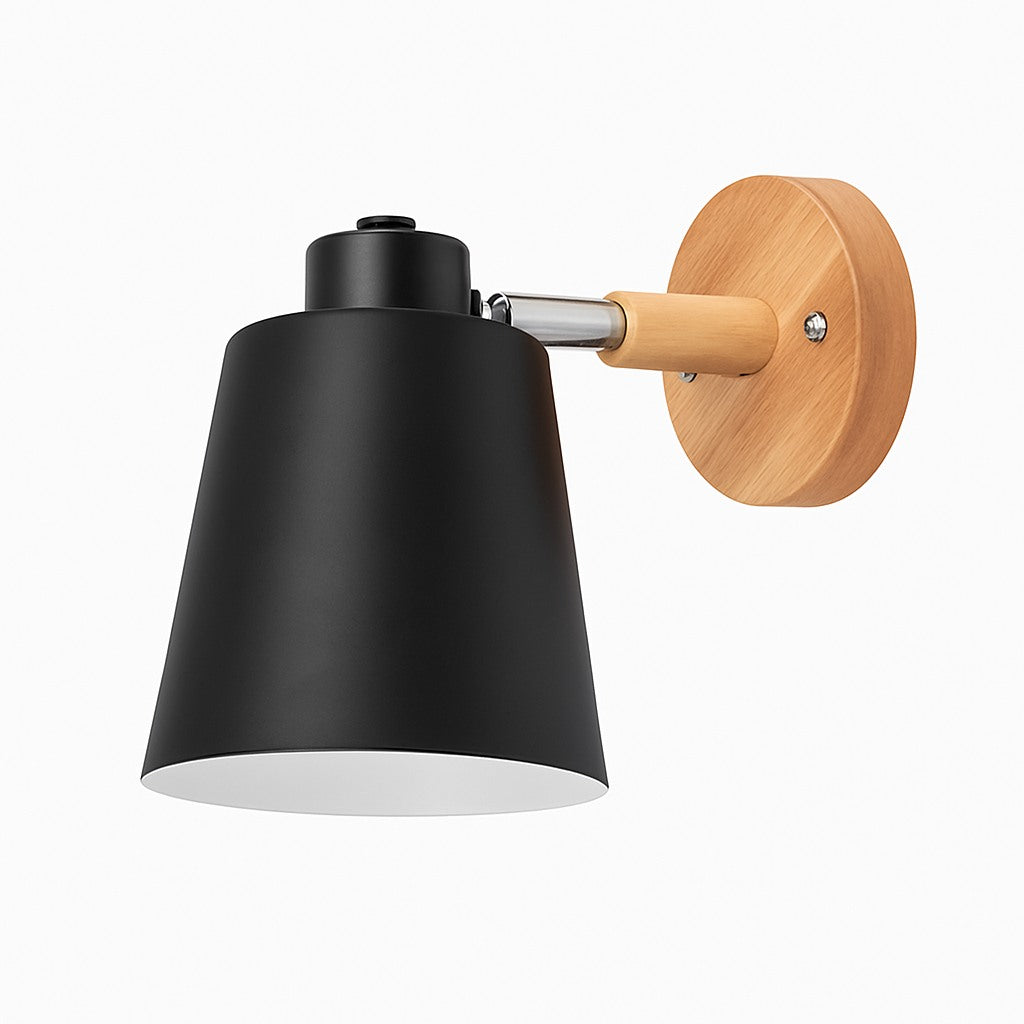 Applique murale abat-jour orientable métal et bois en noir