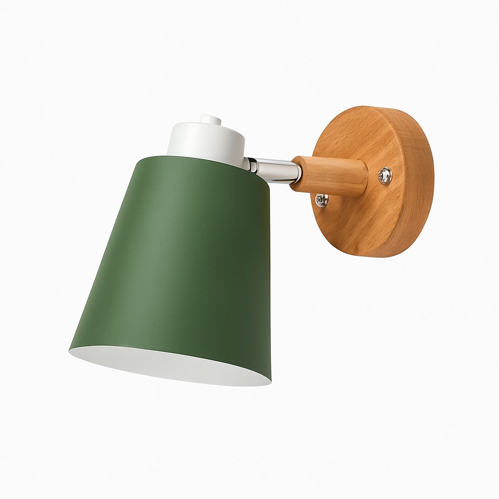Applique murale abat-jour orientable métal et bois en vert