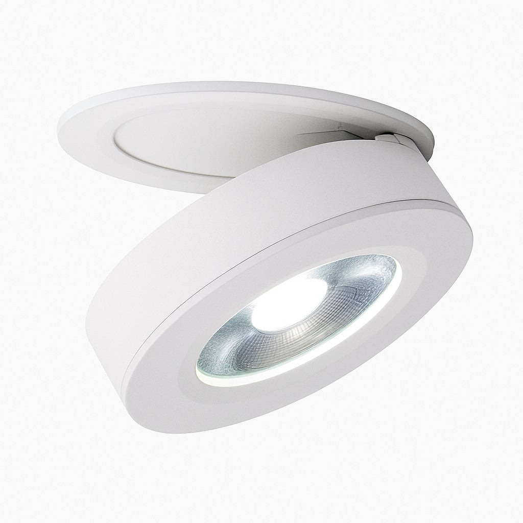 Spot LED rond orientable extra-plat en blanc