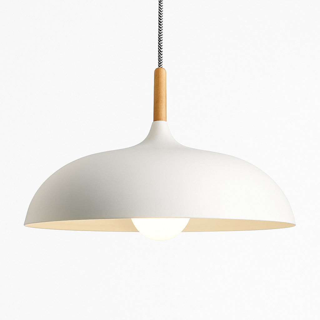 Suspension aluminium coloré et tige en bois en blanc