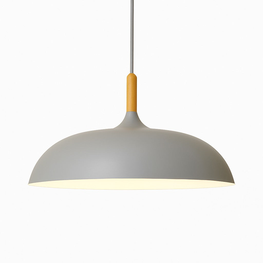 Suspension aluminium coloré et tige en bois en gris