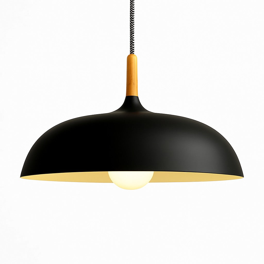 Suspension aluminium coloré et tige en bois en noir