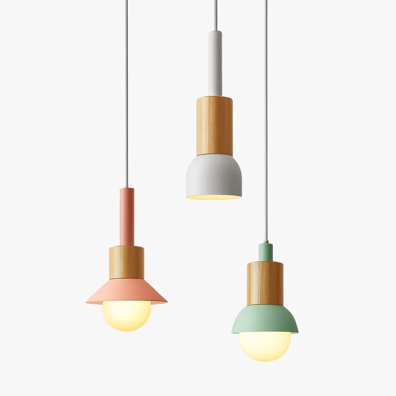 Suspension bois et métal colorée