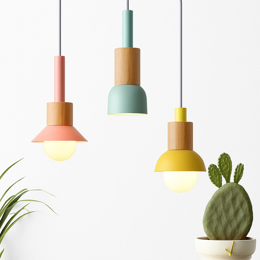 Suspension bois et métal colorée, photo 2