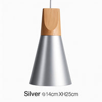 Suspension cône bois et aluminium en argenté · 14 cm