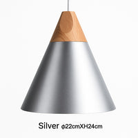 Suspension cône bois et aluminium en argenté · 22 cm