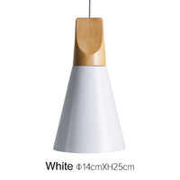 Suspension cône bois et aluminium en blanc · 14 cm
