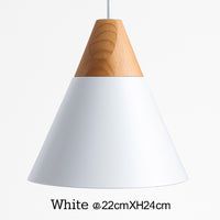 Suspension cône bois et aluminium en blanc · 22 cm