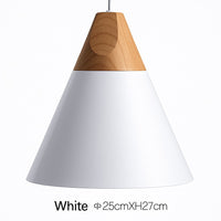 Suspension cône bois et aluminium en blanc · 25 cm