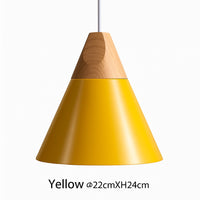 Suspension cône bois et aluminium en jaune · 22 cm