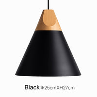 Suspension cône bois et aluminium en noir · 25 cm
