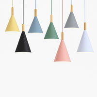 Suspension conique métal coloré et tige bois, photo 5