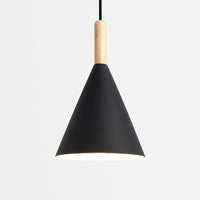 Suspension conique métal coloré et tige bois en noir · s