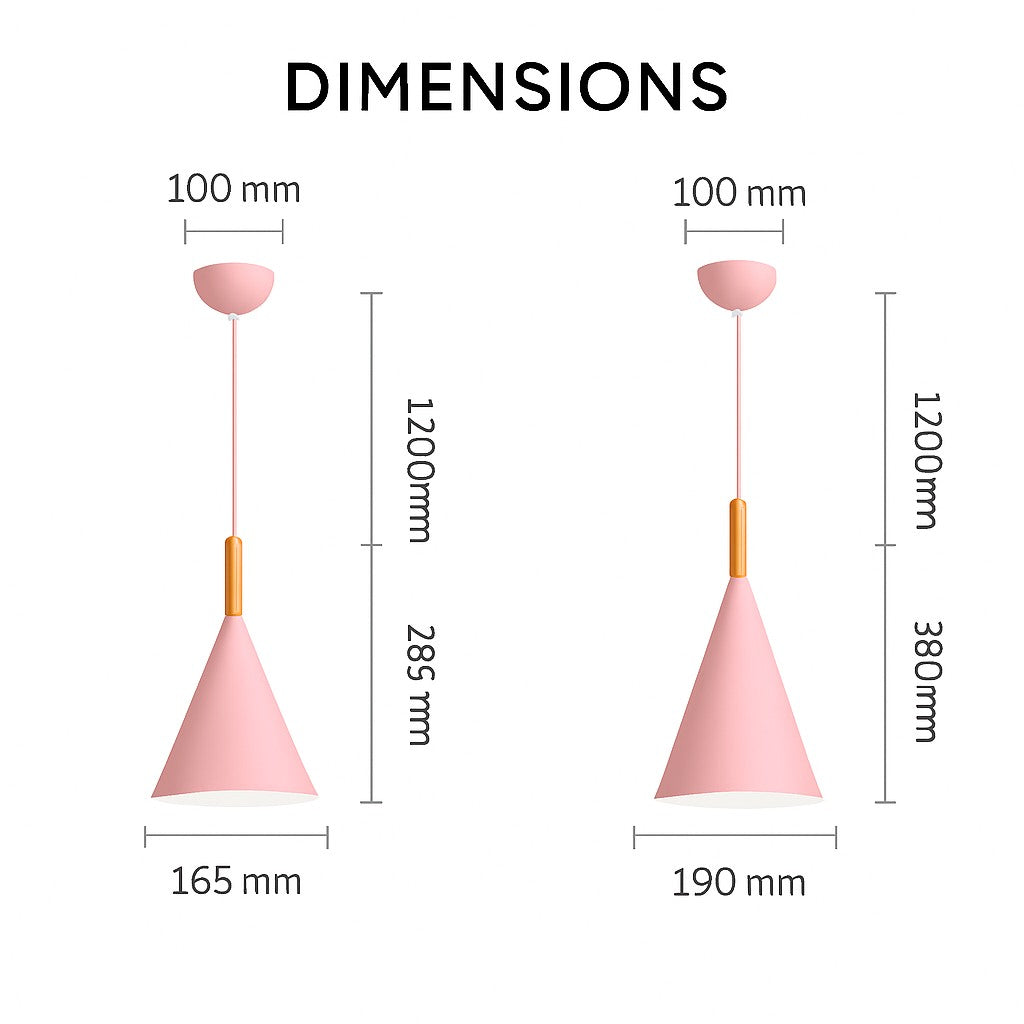 Suspension conique métal coloré et tige bois en rose · s