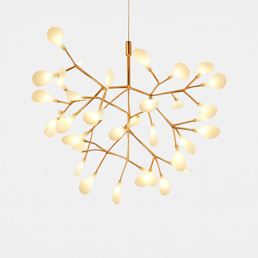 Suspension LED arbre à branches lumineuses en cuivré · 45 led