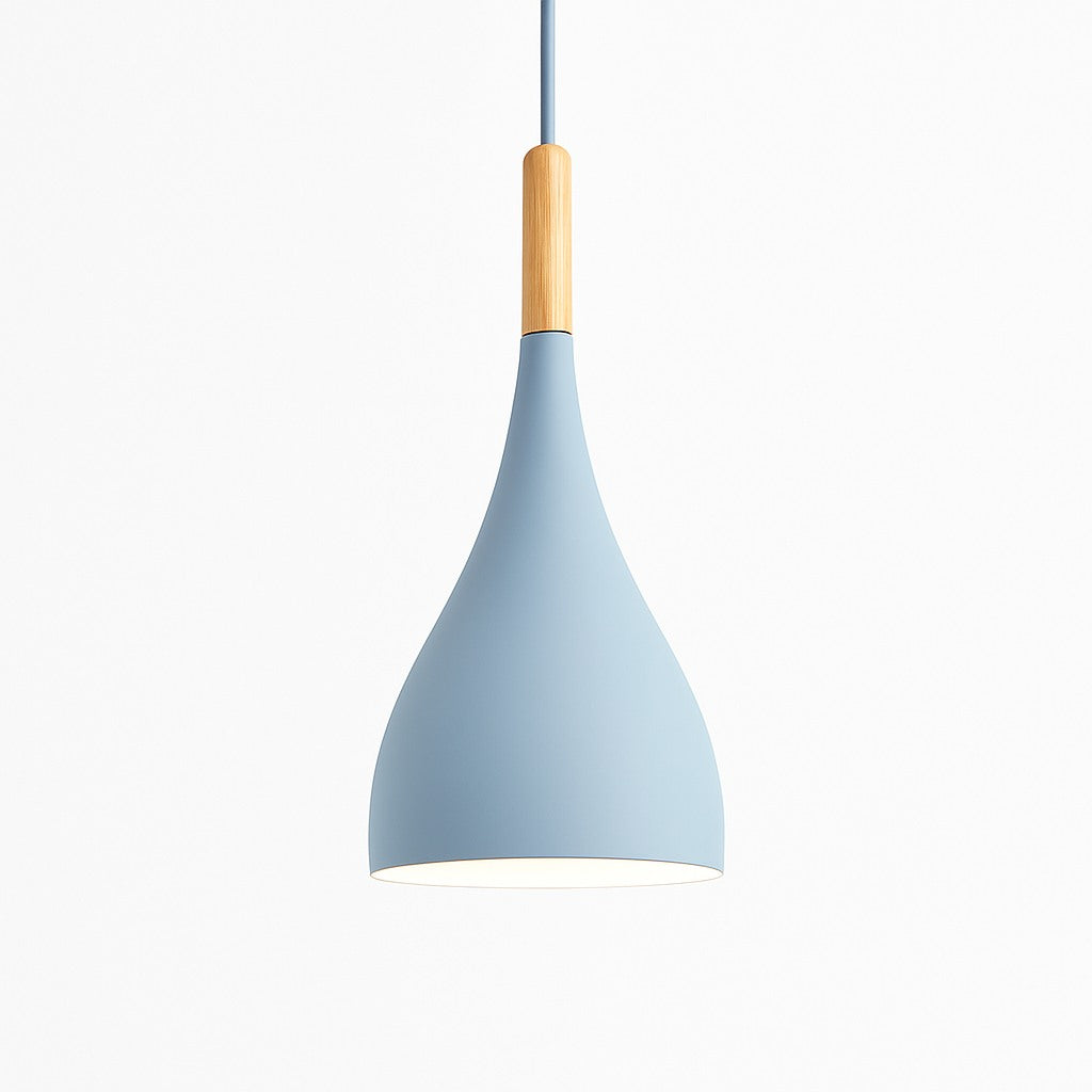 Suspension métal coloré et bâton en bois en modèle a bleu