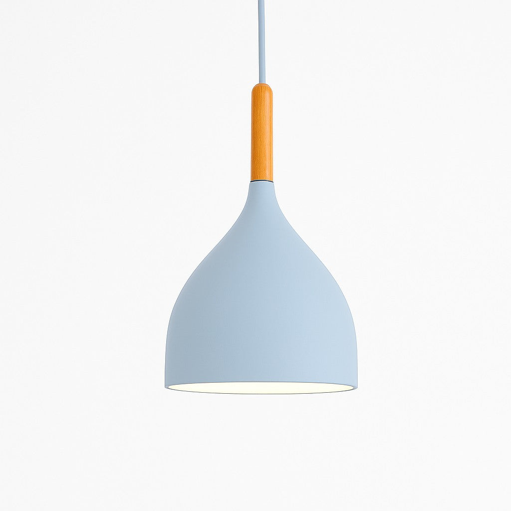 Suspension métal coloré et bâton en bois en modèle b bleu