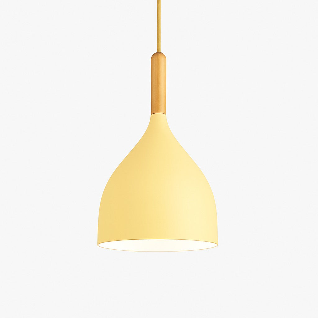 Suspension métal coloré et bâton en bois en modèle b jaune
