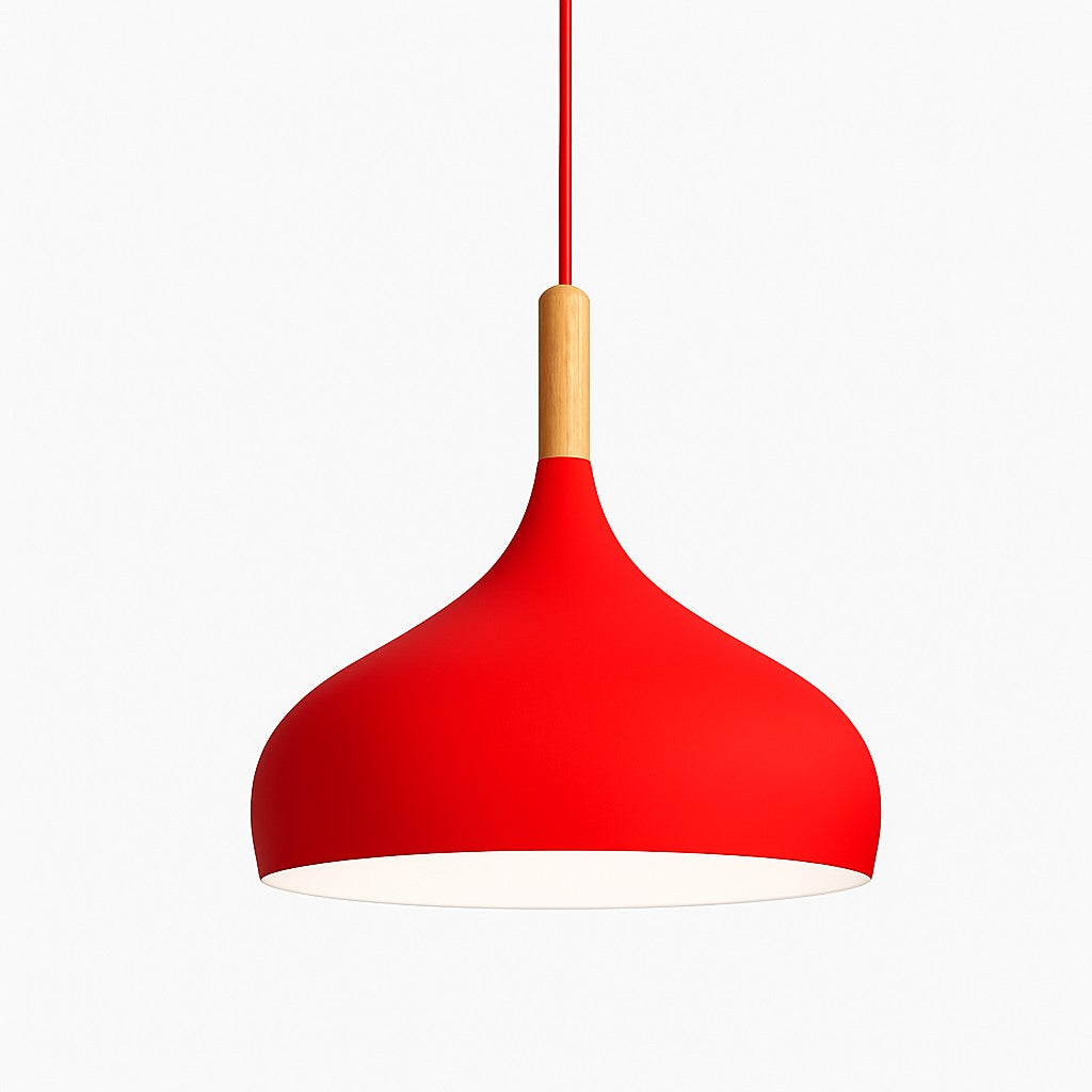 Suspension métal coloré et bâton en bois en modèle c rouge