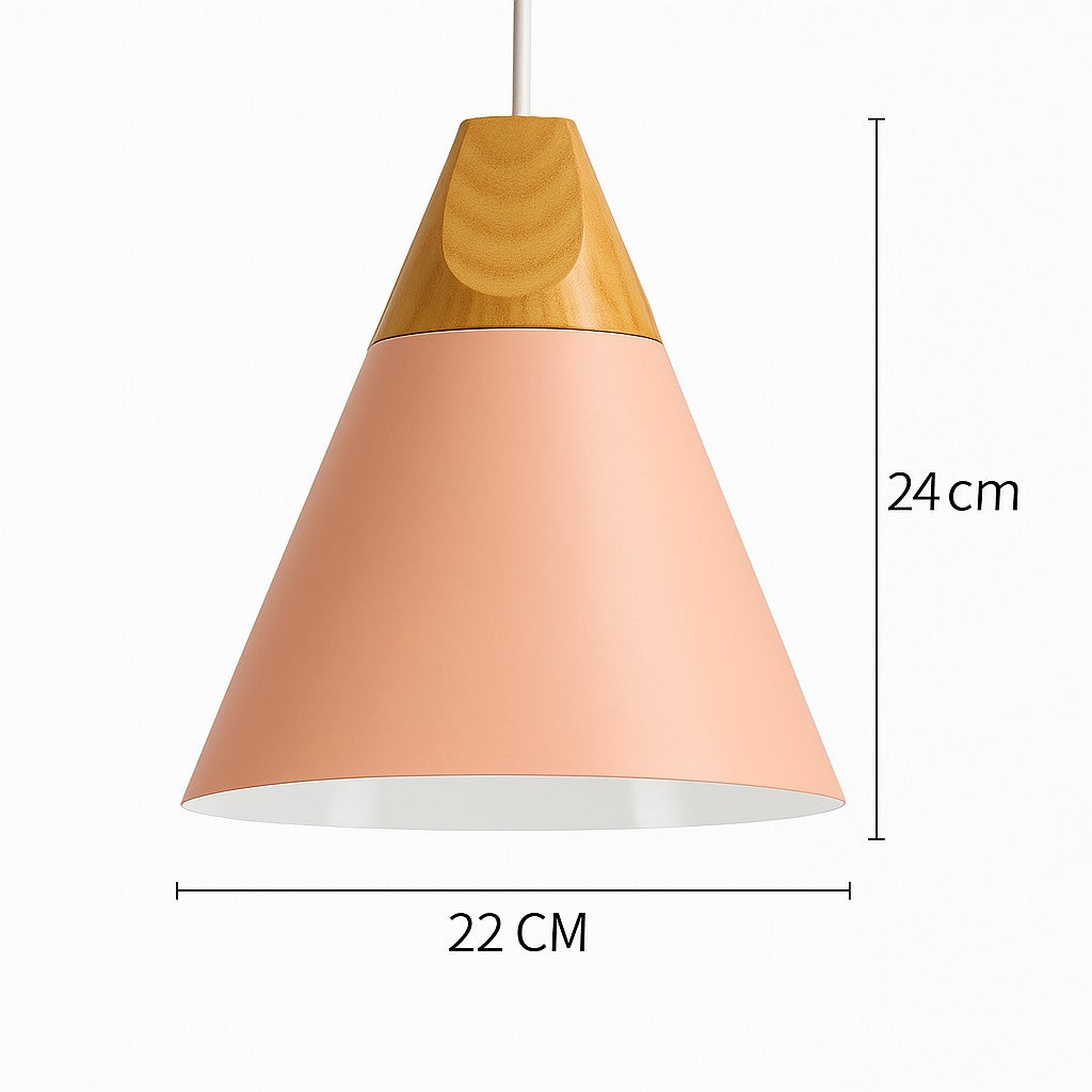 Suspension métal coloré et bois en modèle c · rose