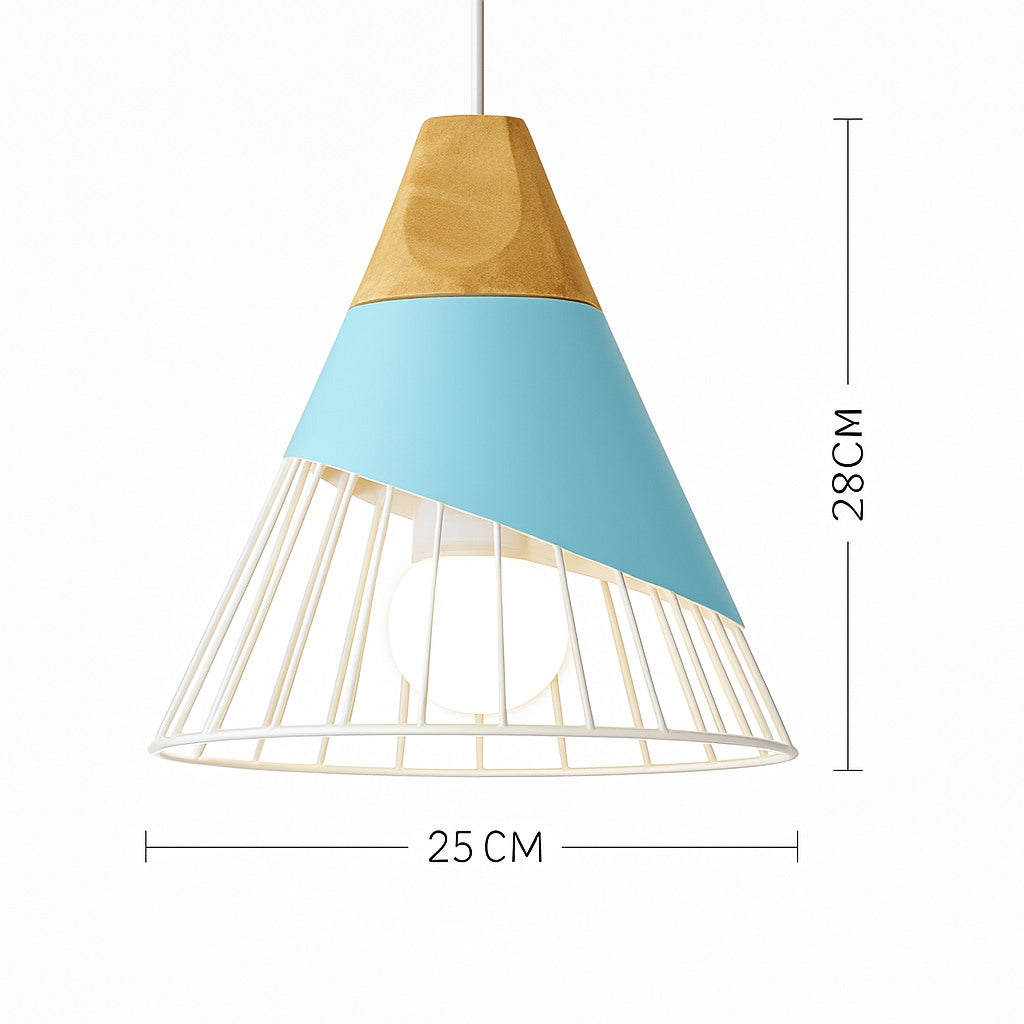 Suspension métal coloré et bois en modèle d · bleu
