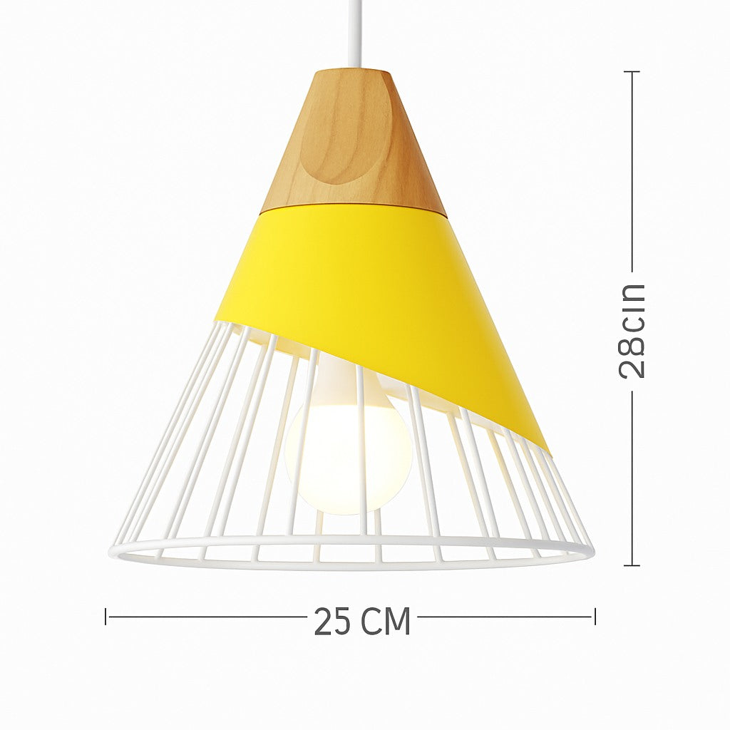 Suspension métal coloré et bois en modèle d · jaune