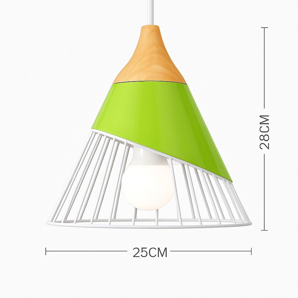 Suspension métal coloré et bois en modèle d · vert fluo