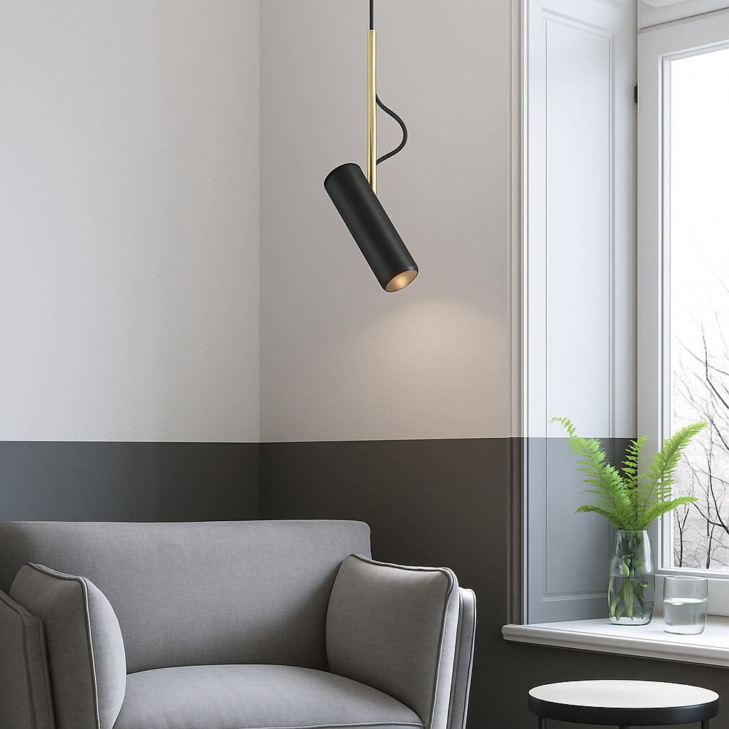 Suspension spot orientable sur tige dorée, photo 4