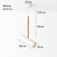 Suspension spot orientable sur tige dorée en blanc