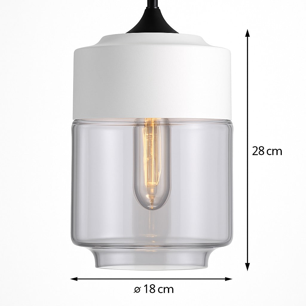 Suspension verre et métal en blanc · verre transparent · modèle b
